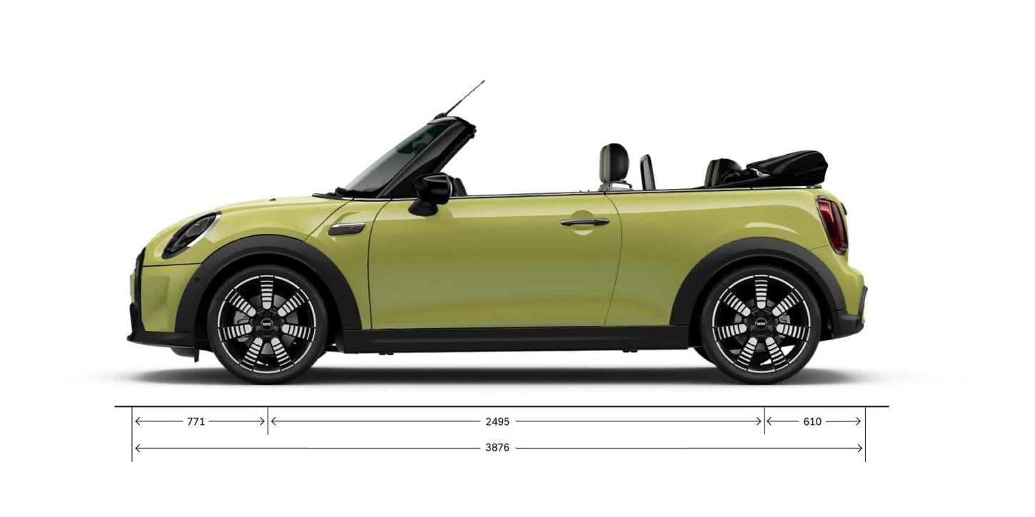 MINI CABRIO ROZMĚRY Z BOKU MINI CABRIO ROZMĚRY Z BOKU